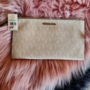 Michael Kors White Wristlet Clutch with Gold Hardware